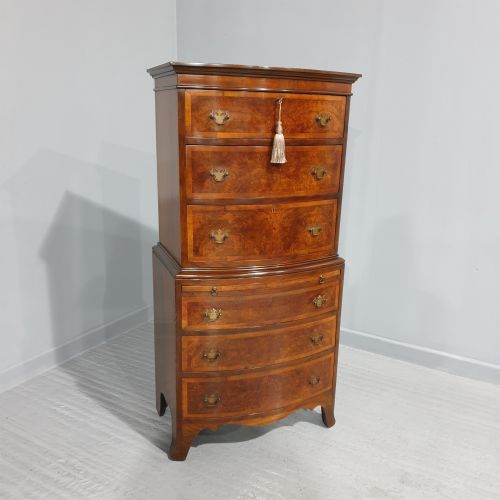 Burr Walnut Chest on Chest of Six Drawers