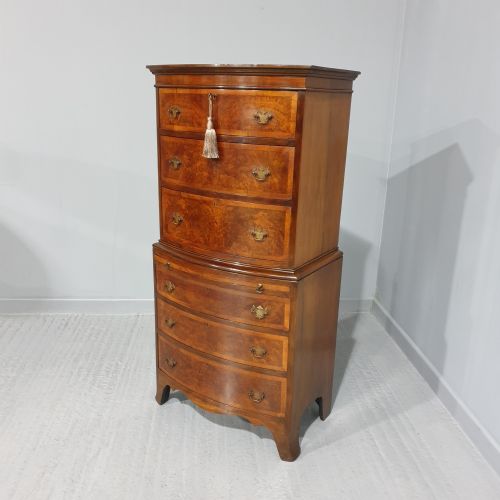 fig 1. Burr Walnut Chest on Chest of Six Drawers