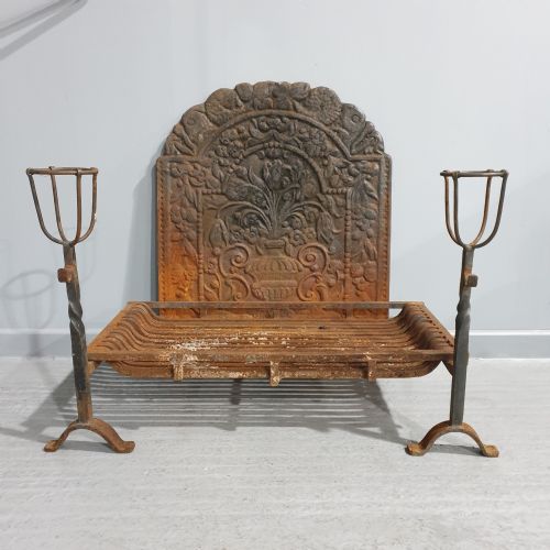 Antique Cast Iron Grate with Fire Back