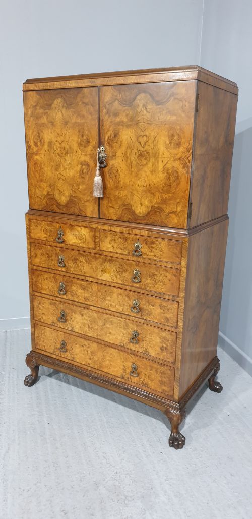 Top Quality Burr Walnut Linen Press of Small Proportions