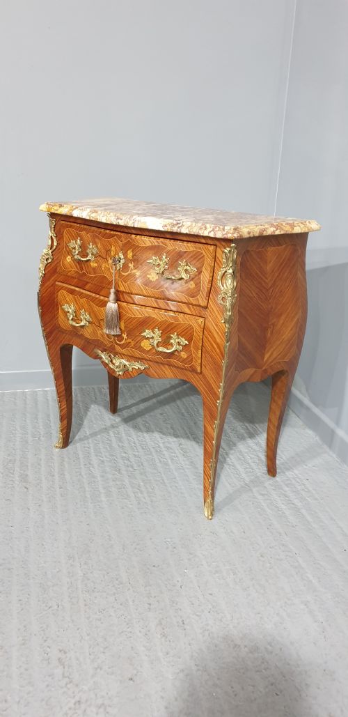 fig 1. French Marquetry Bombe Shaped Commode Chest of Drawers