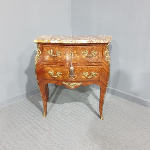 French Marquetry Bombe Shaped Commode Chest of Drawers