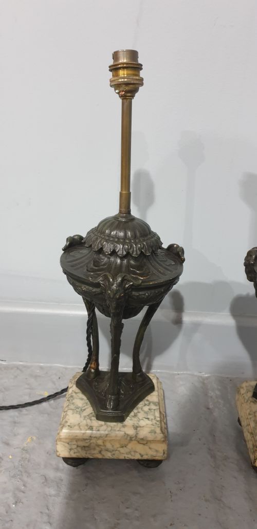 PAIR FRENCH SPELTER AND MARBLE TABLE LAMPS - ADDITIONAL PHOTO 1