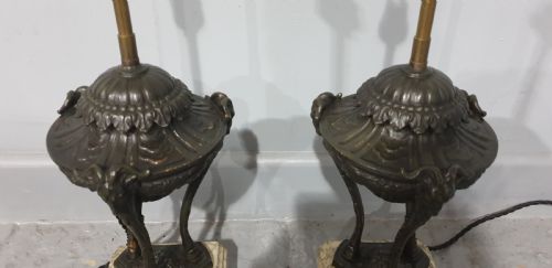 PAIR FRENCH SPELTER AND MARBLE TABLE LAMPS - ADDITIONAL PHOTO 2
