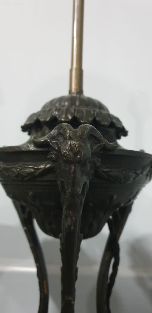 PAIR FRENCH SPELTER AND MARBLE TABLE LAMPS - ADDITIONAL PHOTO 4