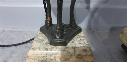 PAIR FRENCH SPELTER AND MARBLE TABLE LAMPS - ADDITIONAL PHOTO 5
