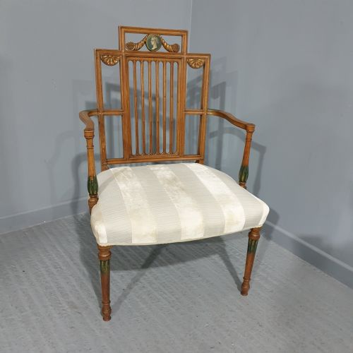 Large Edwardian Painted Satinwood Carver Chair