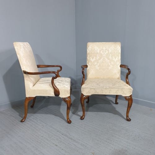 Superb Pair English Walnut Library Chairs