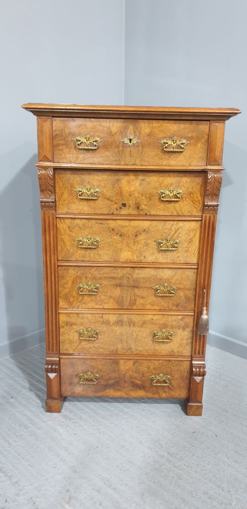 fig 1. Wonderful Burr Walnut Wellington Chest of Drawers