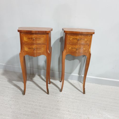 Pair French Marquetry  Bedside Lamp Tables