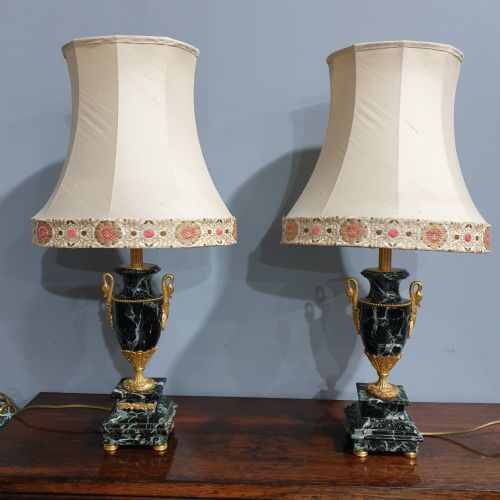 Pair Black Marble and Ormolu Table Lamps
