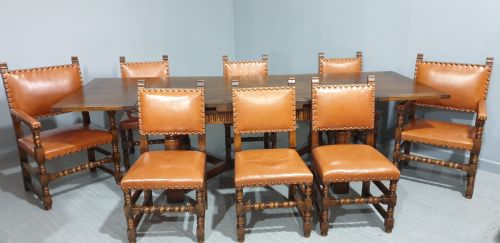Superb Oak Refrectory Dining Table and Eight Chairs
