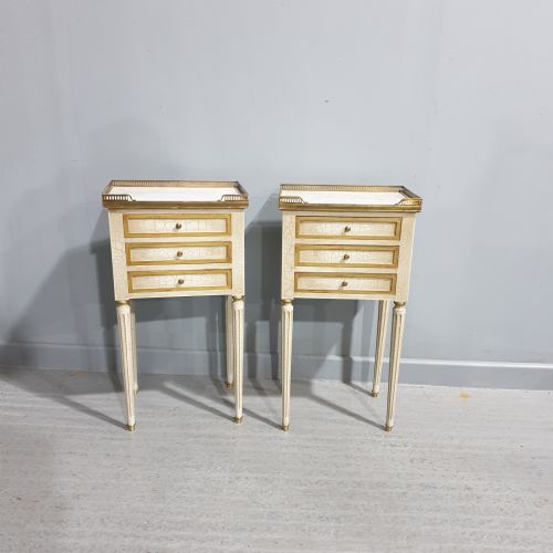 Pair French Painted Bedside Chests of Drawers