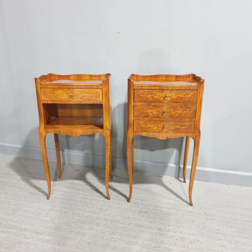 Lovely Pair French Marquetry Bedside Lamp Tables