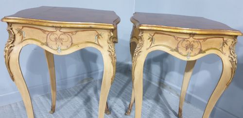SUPER PAIR FRENCH PAINTED LAMP SIDE TABLES - ADDITIONAL PHOTO 7