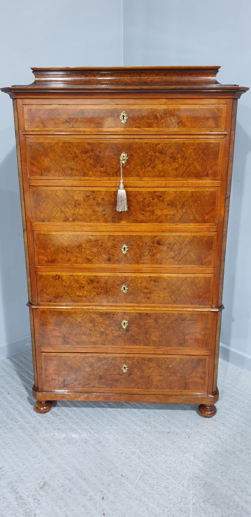 fig 1. Fabulous French Burr Walnut Semanier Chest of Drawers