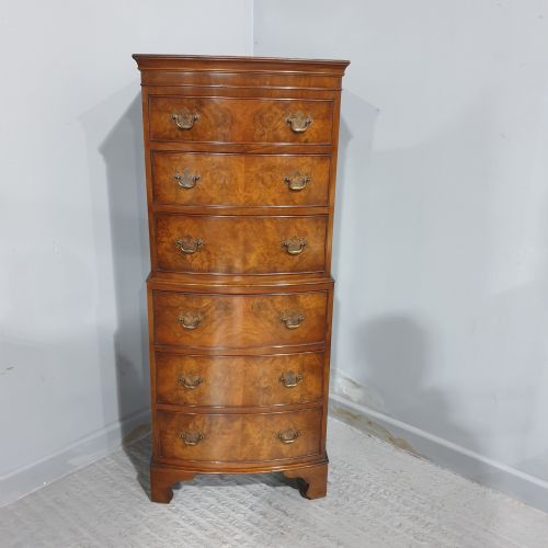 Burr Walnut Chest on Chest of Drawers