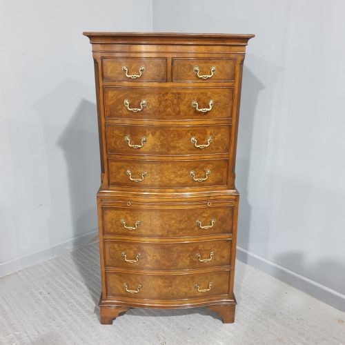 Burr Walnut Chest on Chest of Drawers