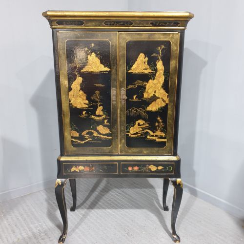 Super Black Laquered Chinoiserie Cabinet