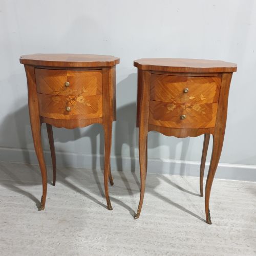 Pair French Oval Bedside Chests of Drawers