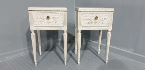 fig 1. Very Good Pair French Painted Bedside Lamp Chests