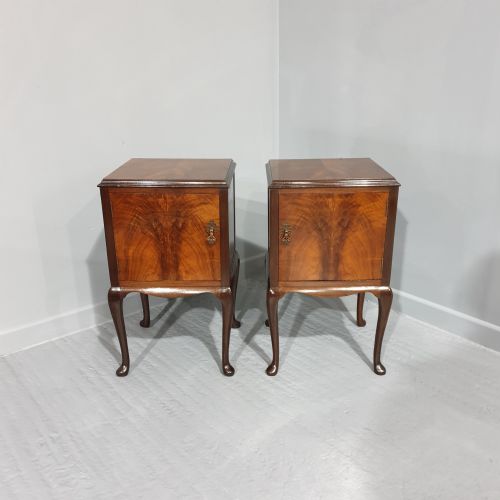 Pair Walnut Bedside Lamp Cabinets