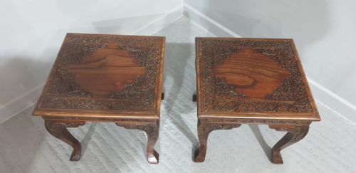QUALITY PAIR PADOUK TABLES WITH TEMPLE JARS - ADDITIONAL PHOTO 3