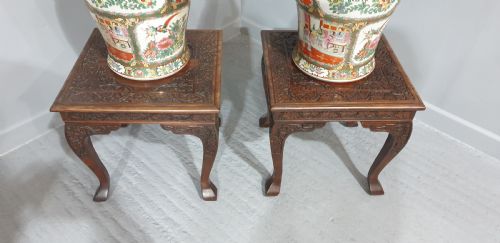 QUALITY PAIR PADOUK TABLES WITH TEMPLE JARS - ADDITIONAL PHOTO 5