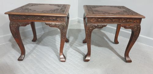 QUALITY PAIR PADOUK TABLES WITH TEMPLE JARS - ADDITIONAL PHOTO 6