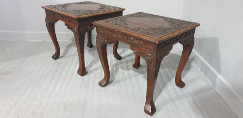 QUALITY PAIR PADOUK TABLES WITH TEMPLE JARS - ADDITIONAL PHOTO 7