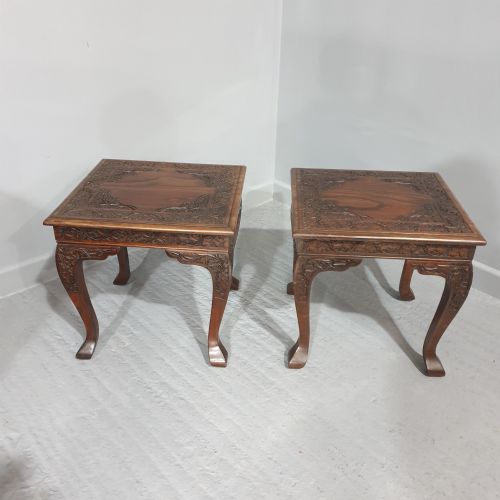 QUALITY PAIR PADOUK TABLES WITH TEMPLE JARS - ADDITIONAL PHOTO 8