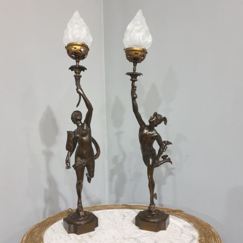 Outstanding Pair Bronze Table Lamps