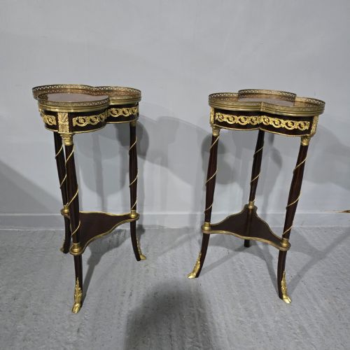 fig 1. Super Pair French Inlaid and Ormolu Mounted Lamp Stands