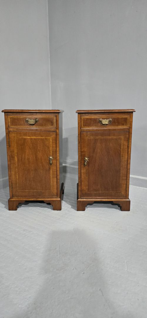 Pair Mahogany Inlaid Bedside Cabinets