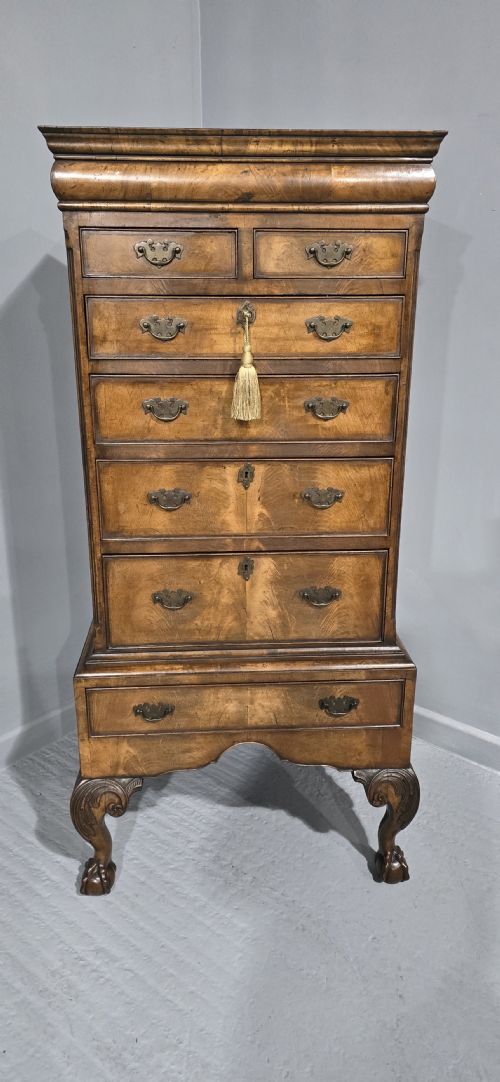 fig 1. Top Quality Queen Ann Burr Walnut Chest on Stand