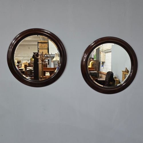PAIR MAHOGANY CIRCULAR MIRRORS