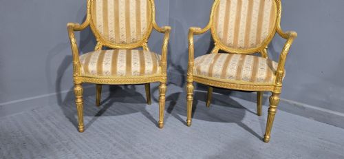 fig 1. Outstanding Pair French Gilt Armchairs