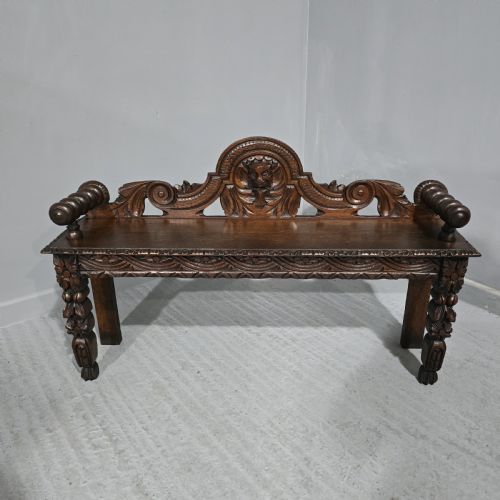 Victorian Carved Oak Hall Seat