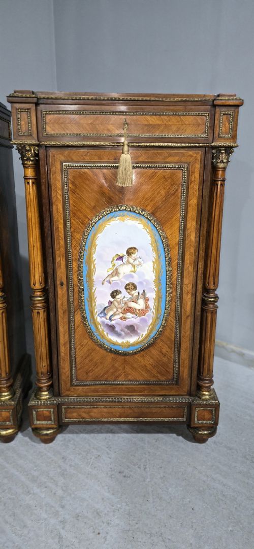 FABULOUS PAIR OF TALL FRENCH LOUIS XVI PORCELAIN MOUNTED CABINETS - ADDITIONAL PHOTO 1