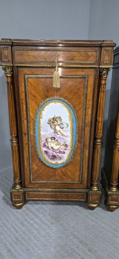 FABULOUS PAIR OF TALL FRENCH LOUIS XVI PORCELAIN MOUNTED CABINETS - ADDITIONAL PHOTO 2