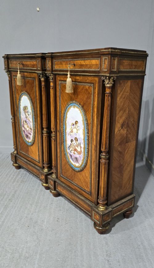 FABULOUS PAIR OF TALL FRENCH LOUIS XVI PORCELAIN MOUNTED CABINETS - ADDITIONAL PHOTO 4
