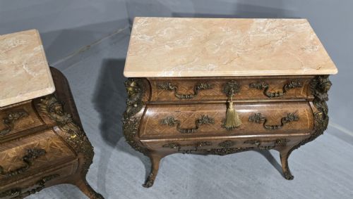 TOP QUALITY PAIR FRENCH BOMBE COMMODE CHESTS OF DRAWERS - ADDITIONAL PHOTO 3