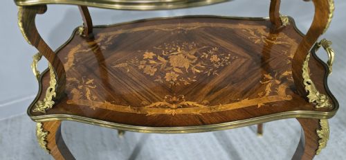 OUTSTANDING FRENCH MARQUETRY ETAGERE TWO TIER TABLE - ADDITIONAL PHOTO 2