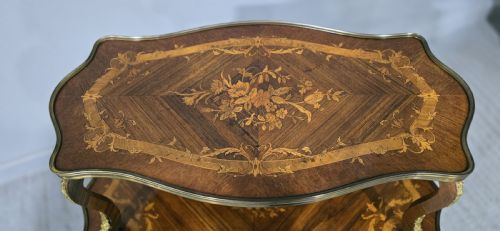 OUTSTANDING FRENCH MARQUETRY ETAGERE TWO TIER TABLE - ADDITIONAL PHOTO 3