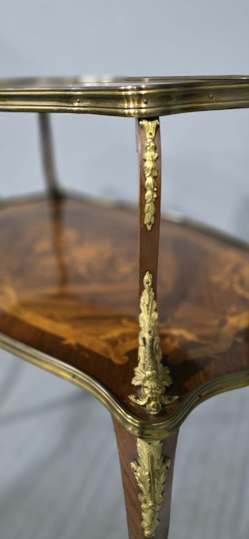 OUTSTANDING FRENCH MARQUETRY ETAGERE TWO TIER TABLE - ADDITIONAL PHOTO 4