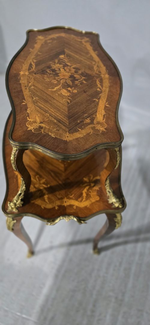 OUTSTANDING FRENCH MARQUETRY ETAGERE TWO TIER TABLE - ADDITIONAL PHOTO 10