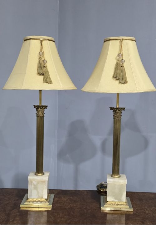 GOOD PAIR BRASS CORINTHIAN COLUMN LAMPS - ADDITIONAL PHOTO 2