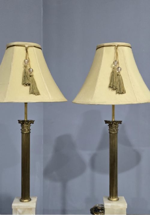 GOOD PAIR BRASS CORINTHIAN COLUMN LAMPS - ADDITIONAL PHOTO 3