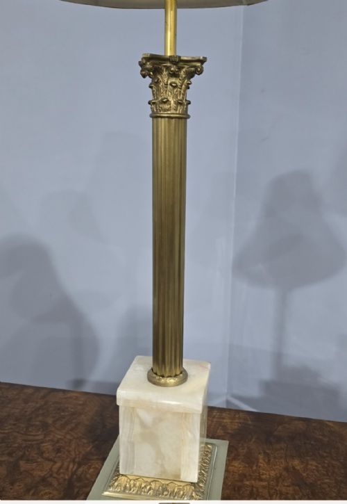 GOOD PAIR BRASS CORINTHIAN COLUMN LAMPS - ADDITIONAL PHOTO 4