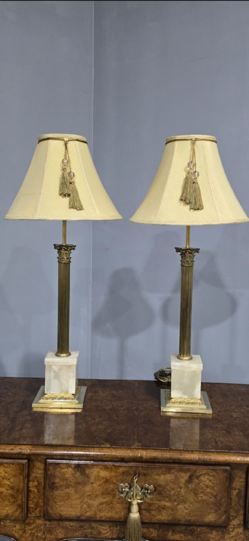 GOOD PAIR BRASS CORINTHIAN COLUMN LAMPS - ADDITIONAL PHOTO 8